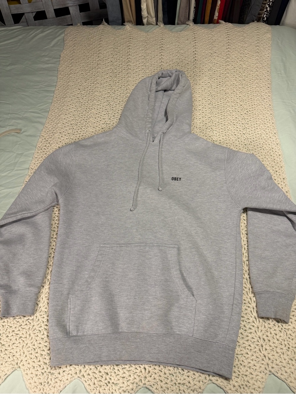 Obey Gray Logo Pullover Hoodie - Minimalist Chest Print